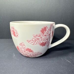 Starbucks 2007 Pink Floral Raspberry Coffee Mug 13oz Ceramic Tea Cup Cream Pink